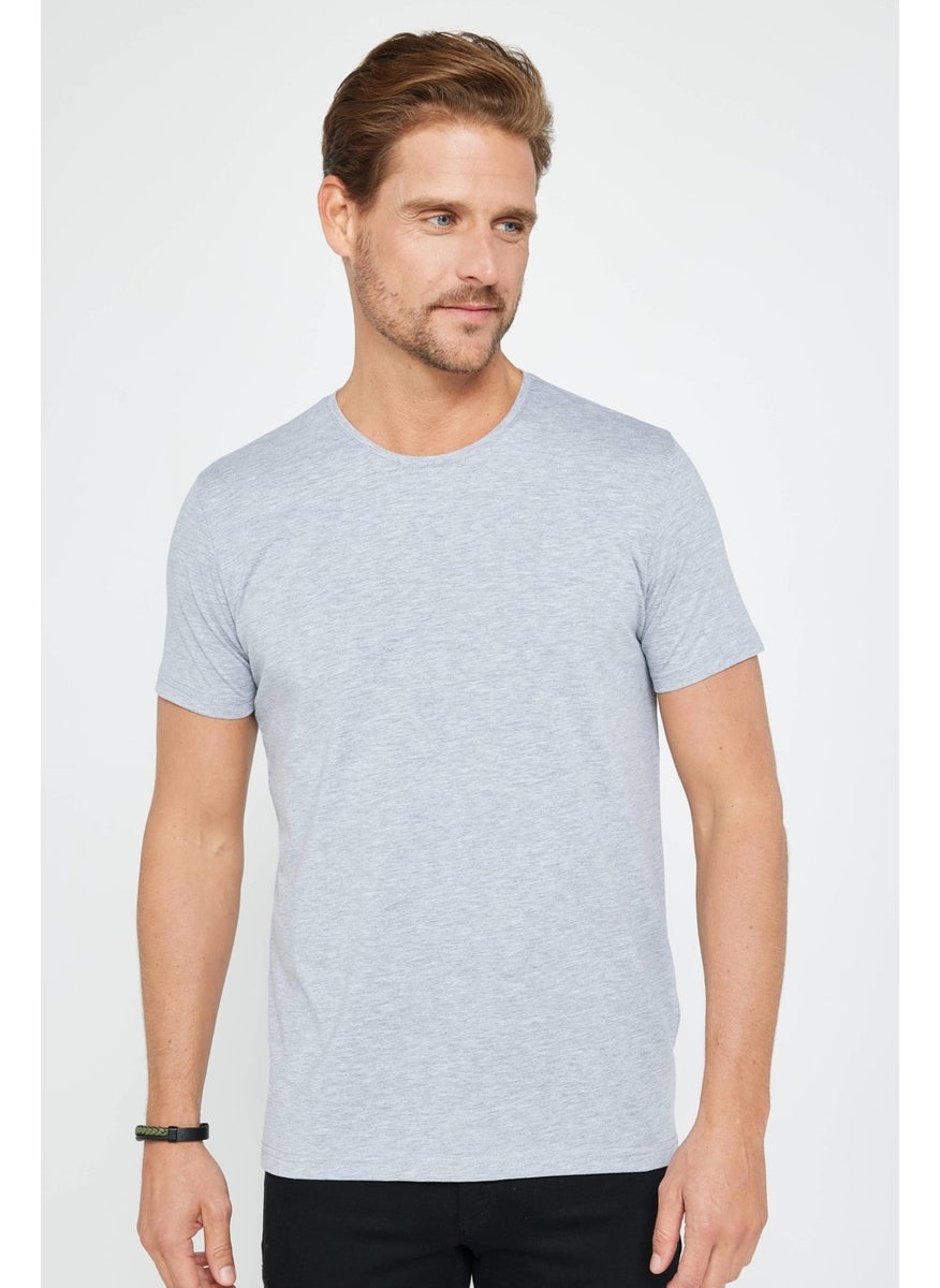 Men's Slim Fit Narrow Cut Cotton Soft Textured Flexible Fabric Plain Basic Gray Crew Neck T-Shirt