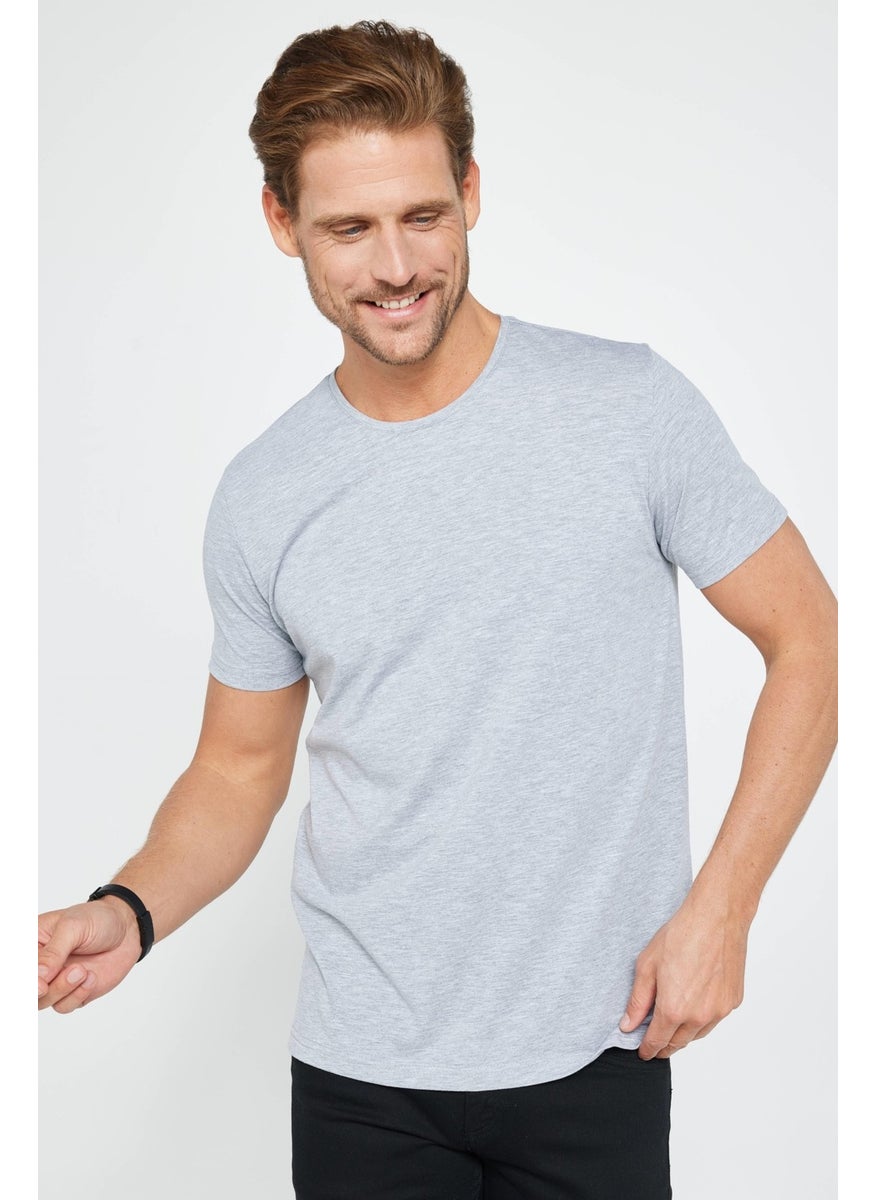 Men's Slim Fit Narrow Cut Cotton Soft Textured Flexible Fabric Plain Basic Gray Crew Neck T-Shirt