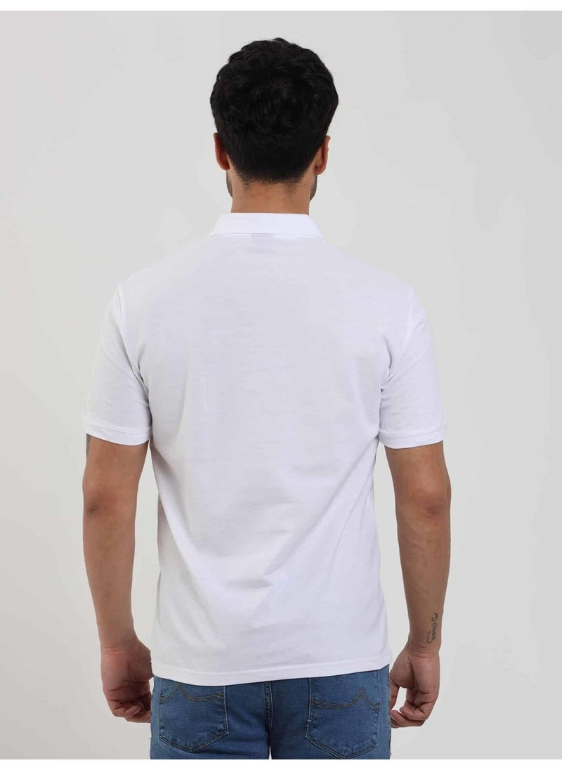 White Men's Slim Fit Plain Polo Neck Tshirt - 105071