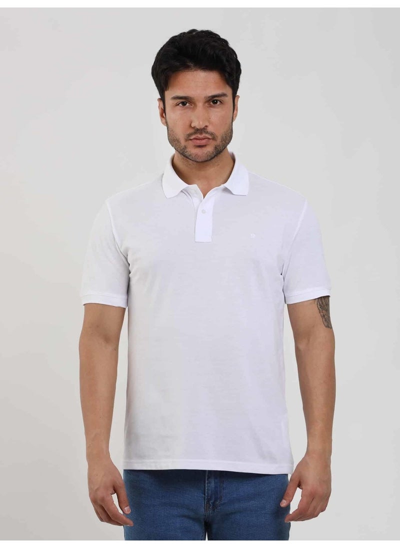 White Men's Slim Fit Plain Polo Neck Tshirt - 105071