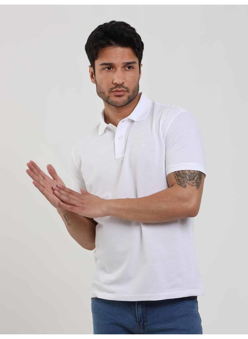 White Men's Slim Fit Plain Polo Neck Tshirt - 105071