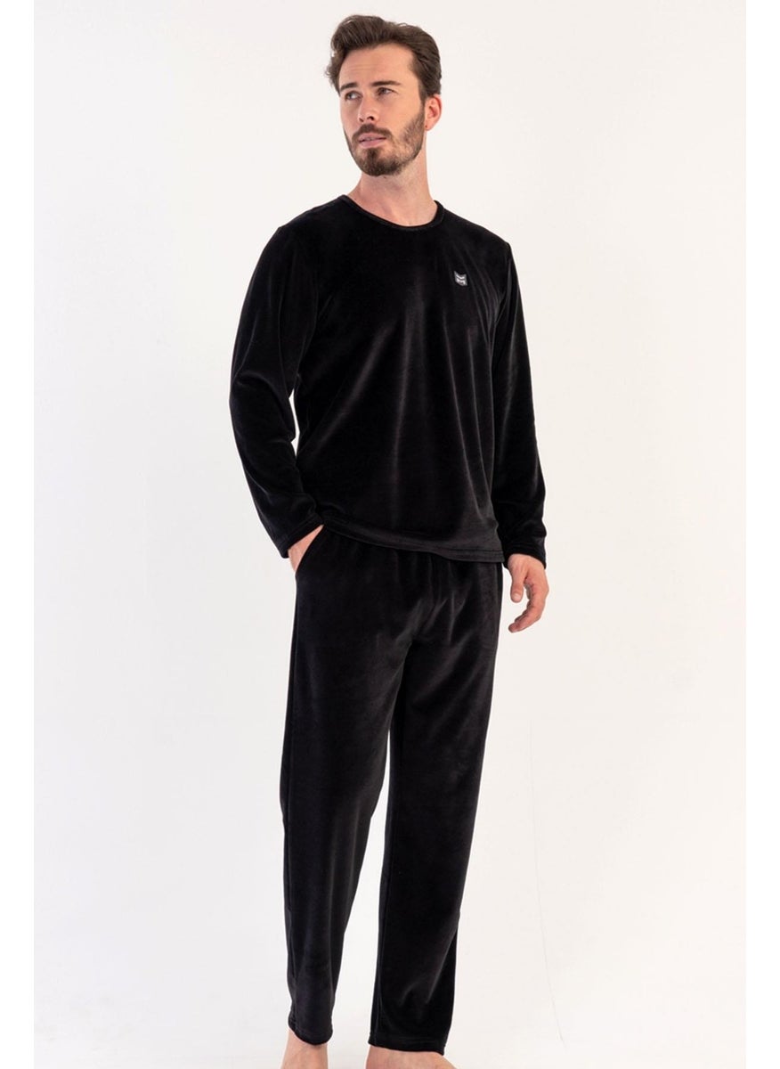 Men's Long Sleeve Velvet Black Pajama Set C3T0N6O008