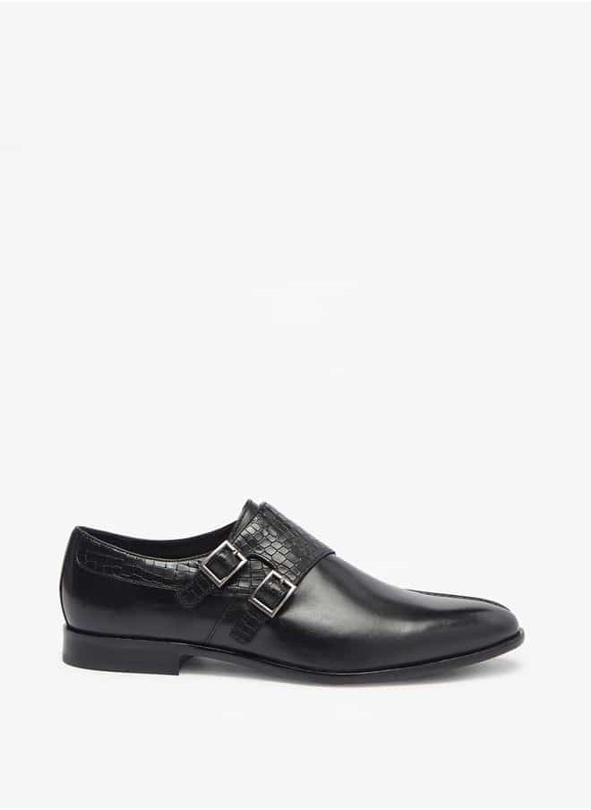 Men's Textured Slip-On Monk Shoes with Buckle Closure