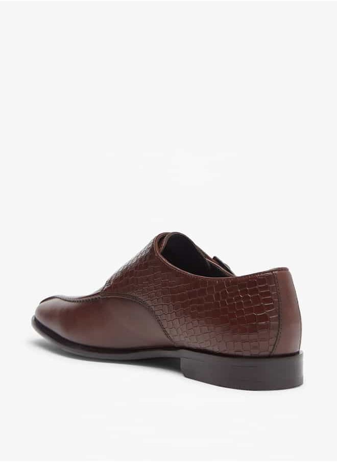 Men's Textured Slip-On Monk Shoes with Buckle Closure