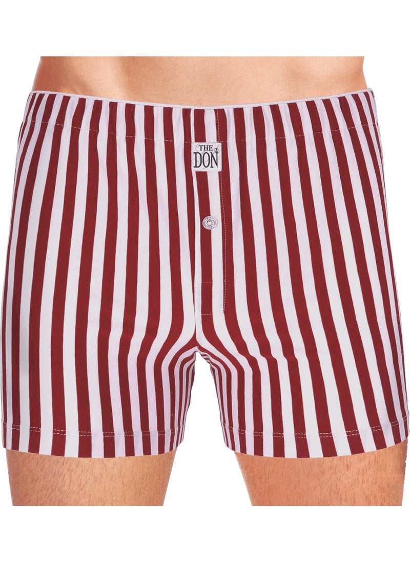 Men's Boxer Jersey Combed Cotton-Knitted Dark Red-Off-White Striped