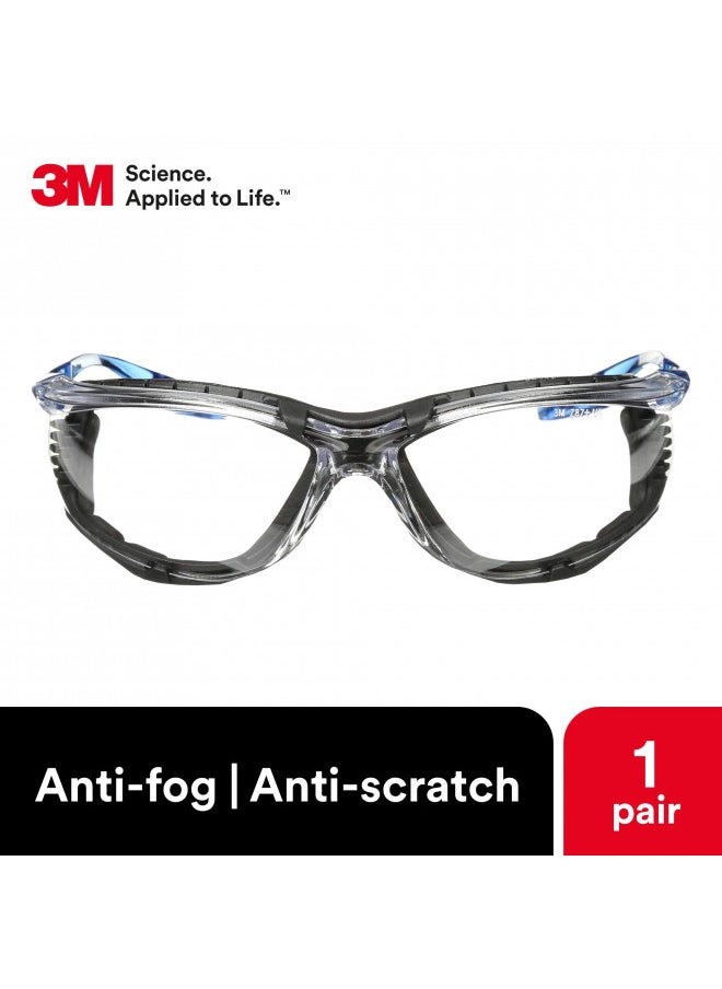 3M Safety Glasses, Virtua CCS, ANSI Z87, Anti-Fog, Clear Lens, Blue Frame, Corded Ear Plug Control System, Removable Foam Gasket