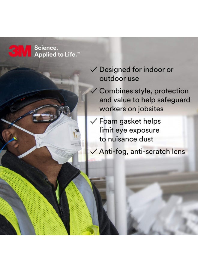 3M Safety Glasses, Virtua CCS, ANSI Z87, Anti-Fog, Clear Lens, Blue Frame, Corded Ear Plug Control System, Removable Foam Gasket