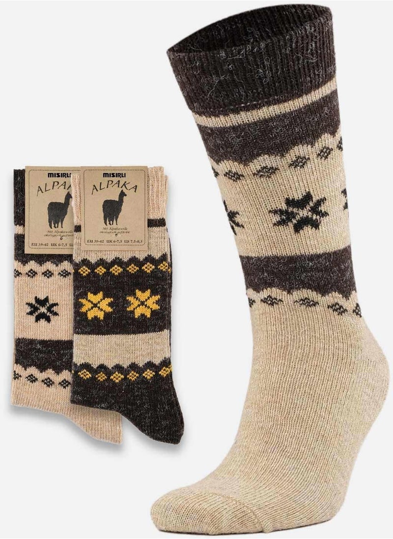 Egyptian Men's Alpaca Wool Winter 2 Pairs Beige/brown Socks - M 3097 Bk