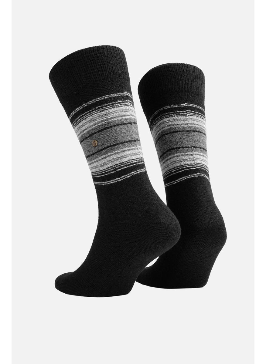 Men's Sheep Wool (Lambswool) Single Black Socks - A-25095-S