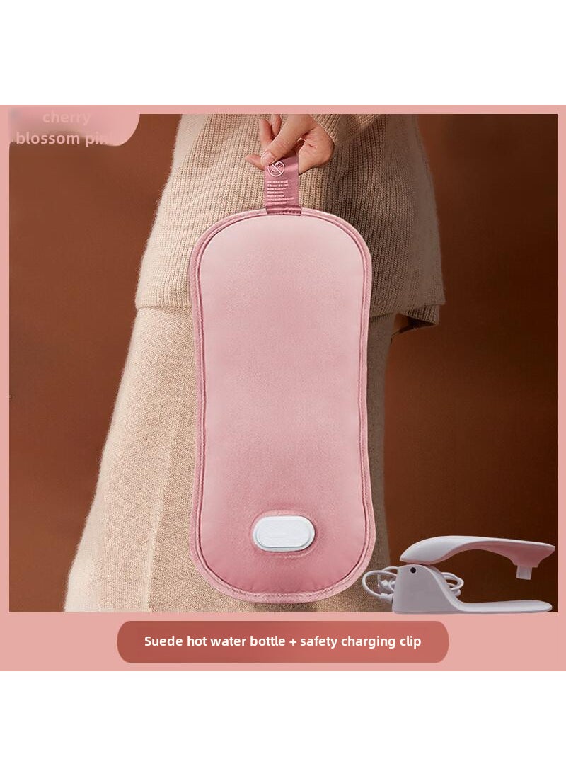 New national standard hot water bag water injection charging explosion-proof digital display exhaust hot water bag hand warmer baby warm handbag wholesale HZ Lengthened Lisi Velvet-Sakura Powder [Explosion-proof clip]]