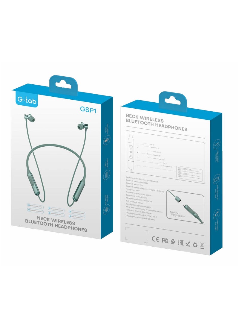 Gtab GSP1 Neck Wireless Bluetooth Headphones With Charging Port Balancing Sound and Voice Assistance Black