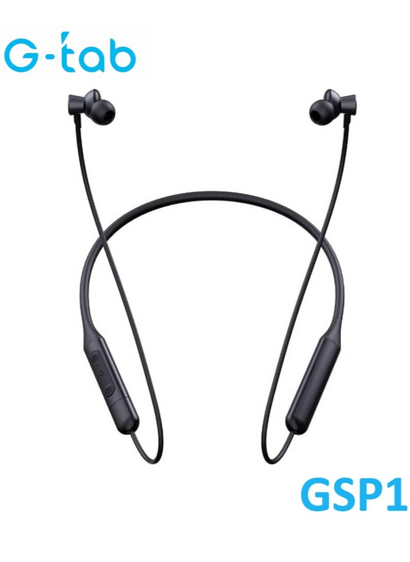 Gtab GSP1 Neck Wireless Bluetooth Headphones With Charging Port Balancing Sound and Voice Assistance Black