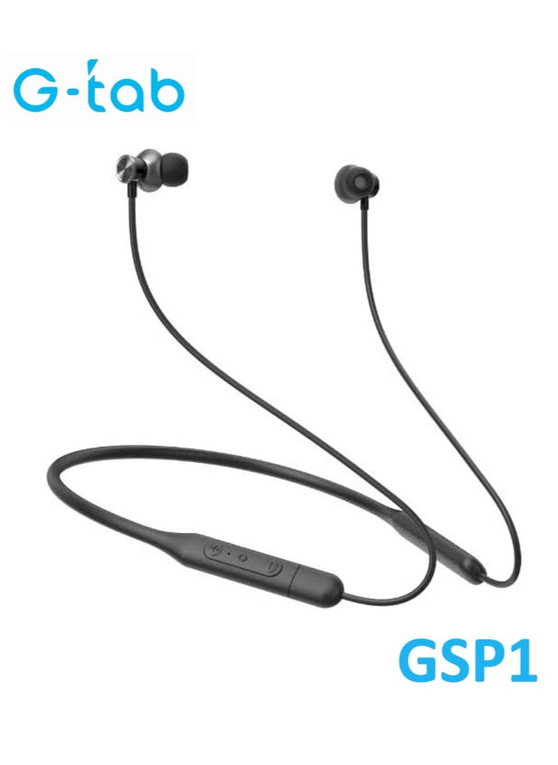 Gtab GSP1 Neck Wireless Bluetooth Headphones With Charging Port Balancing Sound and Voice Assistance Black