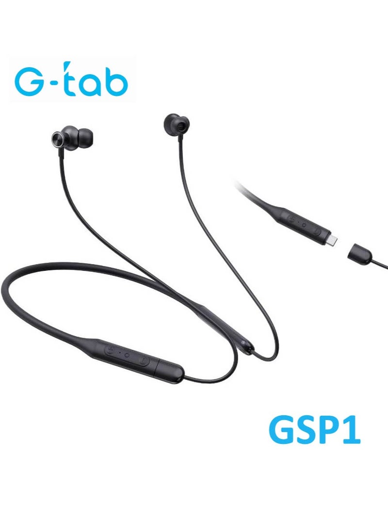 Gtab GSP1 Neck Wireless Bluetooth Headphones With Charging Port Balancing Sound and Voice Assistance Black