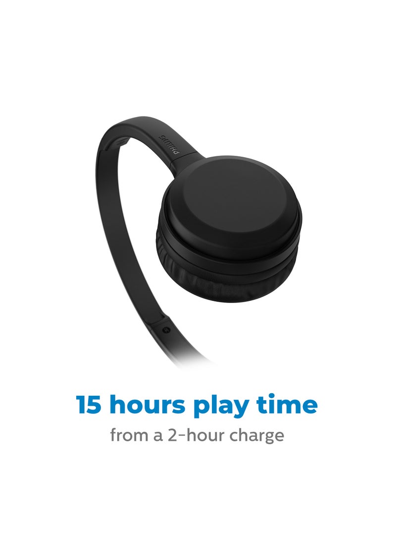 TAH1108BK Wireless Bluetooth Headphones with 30mm Neodymium Drivers, 15H Playback,  Bluetooth 5.2, Fast Charging, Built-in Mic, Voice Assistant Support, Comfortable Cushions, Fold-Flat Lightweight Design, Black Black