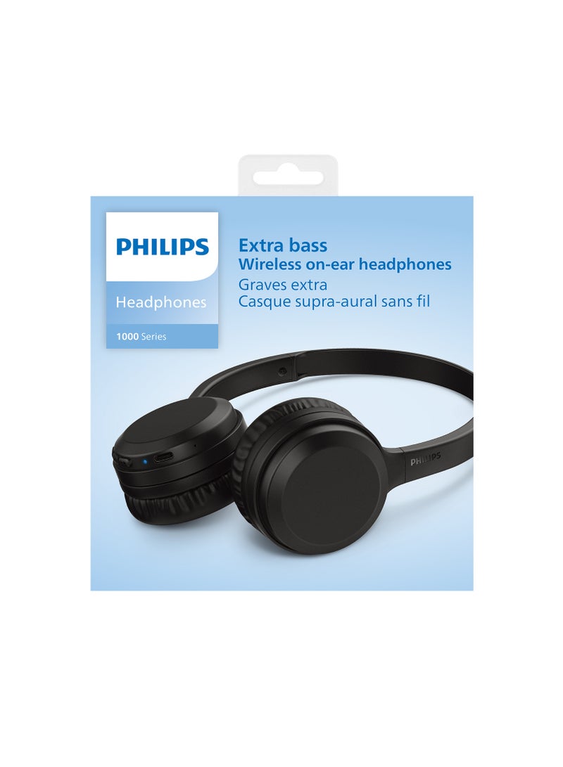 TAH1108BK Wireless Bluetooth Headphones with 30mm Neodymium Drivers, 15H Playback,  Bluetooth 5.2, Fast Charging, Built-in Mic, Voice Assistant Support, Comfortable Cushions, Fold-Flat Lightweight Design, Black Black