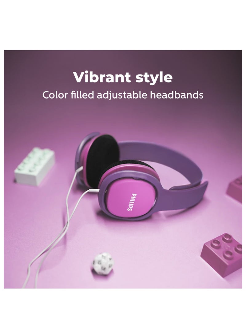 Wired Kids Over-Ear Noise-Isolating Headphones, Safe sound – Volume Limiting - Ear Cushion Purple