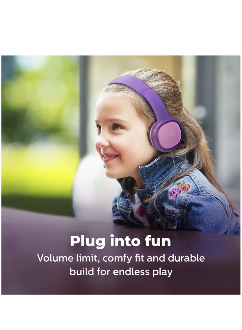 Wired Kids Over-Ear Noise-Isolating Headphones, Safe sound – Volume Limiting - Ear Cushion Purple