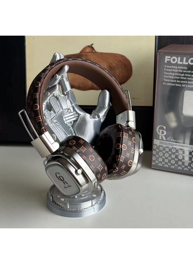 2024 Vintage Style Bluetooth 5.3 Wireless Headset with Heavy Bass Joint model pro-silver brown