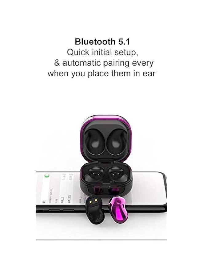 Fully Wireless Bluetooth 5.1 Rechargeable IPX4 Waterproof Sweatproof Earbud Headphones with Microphone, Micro USB LCD Clock Charging Case Surround Stereo Bass and Noise Cancelling Calls (Pink)