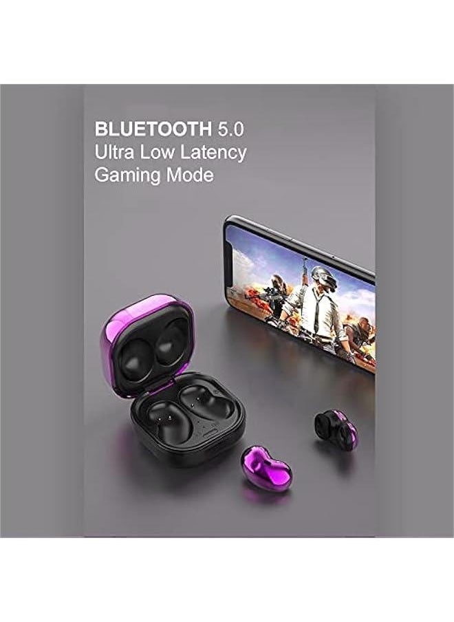 Fully Wireless Bluetooth 5.1 Rechargeable IPX4 Waterproof Sweatproof Earbud Headphones with Microphone, Micro USB LCD Clock Charging Case Surround Stereo Bass and Noise Cancelling Calls (Pink)