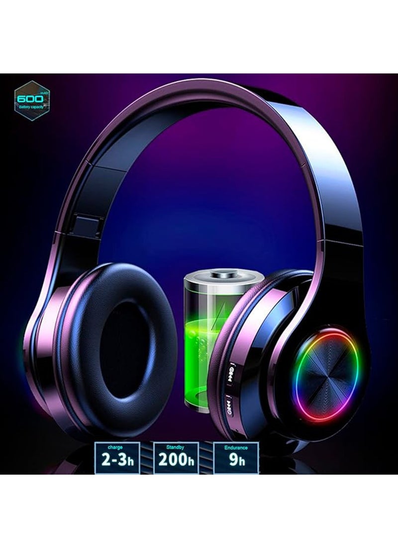 Wireless Bluetooth Headphones with Colorful LED Lights,Bluetooth 5.0, Colorful Breathing Lights, Built-in Hands-Free Mic, Foldable and Portable Design, Perfect for Gaming, Music, and Calls