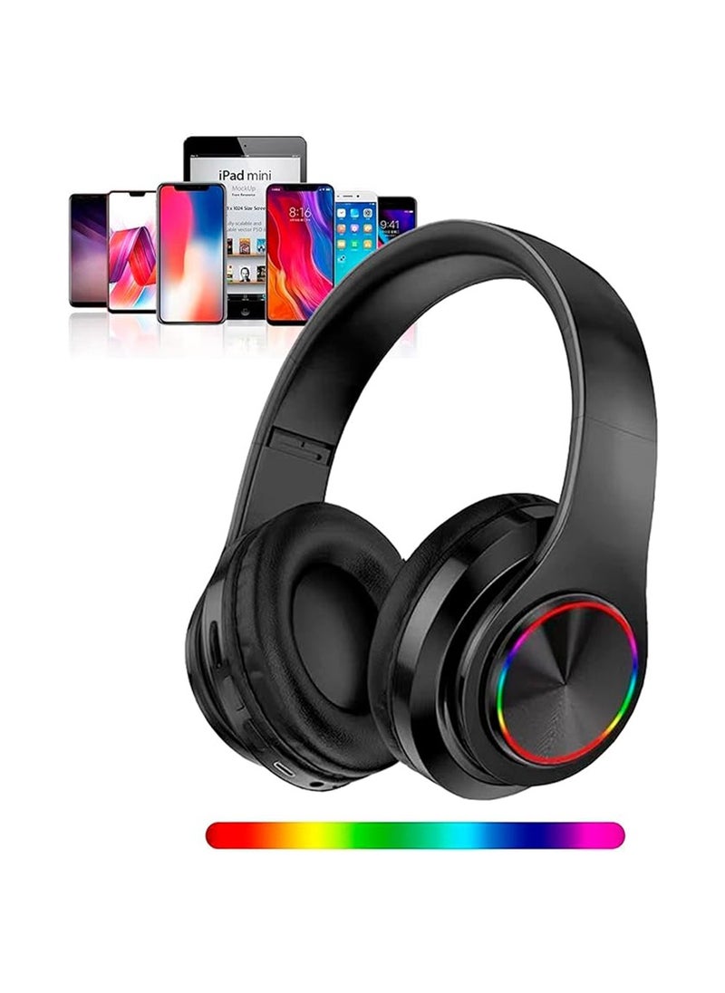 Wireless Bluetooth Headphones with Colorful LED Lights,Bluetooth 5.0, Colorful Breathing Lights, Built-in Hands-Free Mic, Foldable and Portable Design, Perfect for Gaming, Music, and Calls