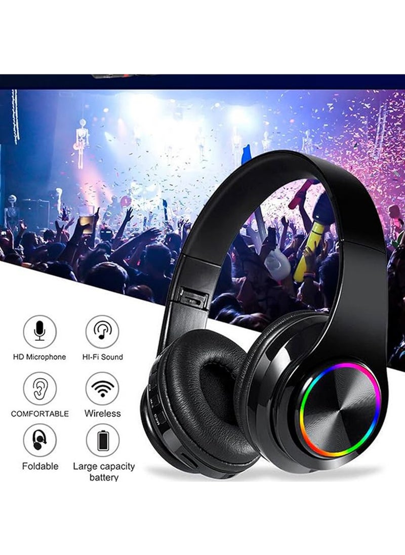 Wireless Bluetooth Headphones with Colorful LED Lights,Bluetooth 5.0, Colorful Breathing Lights, Built-in Hands-Free Mic, Foldable and Portable Design, Perfect for Gaming, Music, and Calls