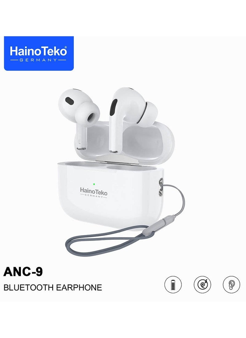 Haino Teko ANC 9 Bluetooth Earphones with Active Noise Cancellation Enhanced Bass Music Clear Microphone and Touch Controls Compatble With iPhones and iPads White