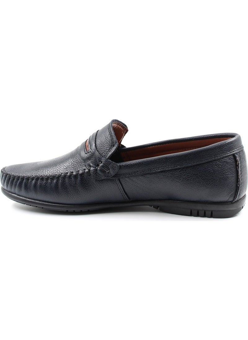 Genuine Leather Navy Blue Men's Casual Shoes 585ma203