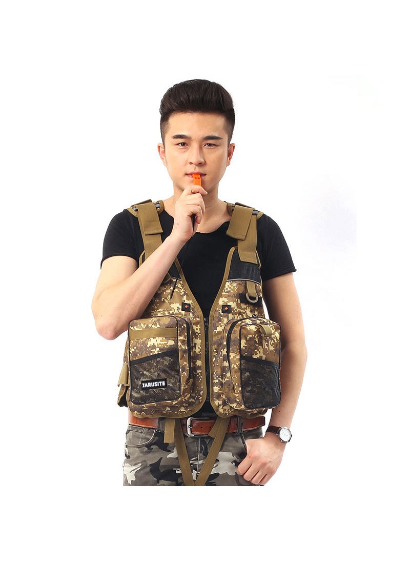 Jarayster Fishing Floatation Vest Multi-Pocket Yellow desert camouflage