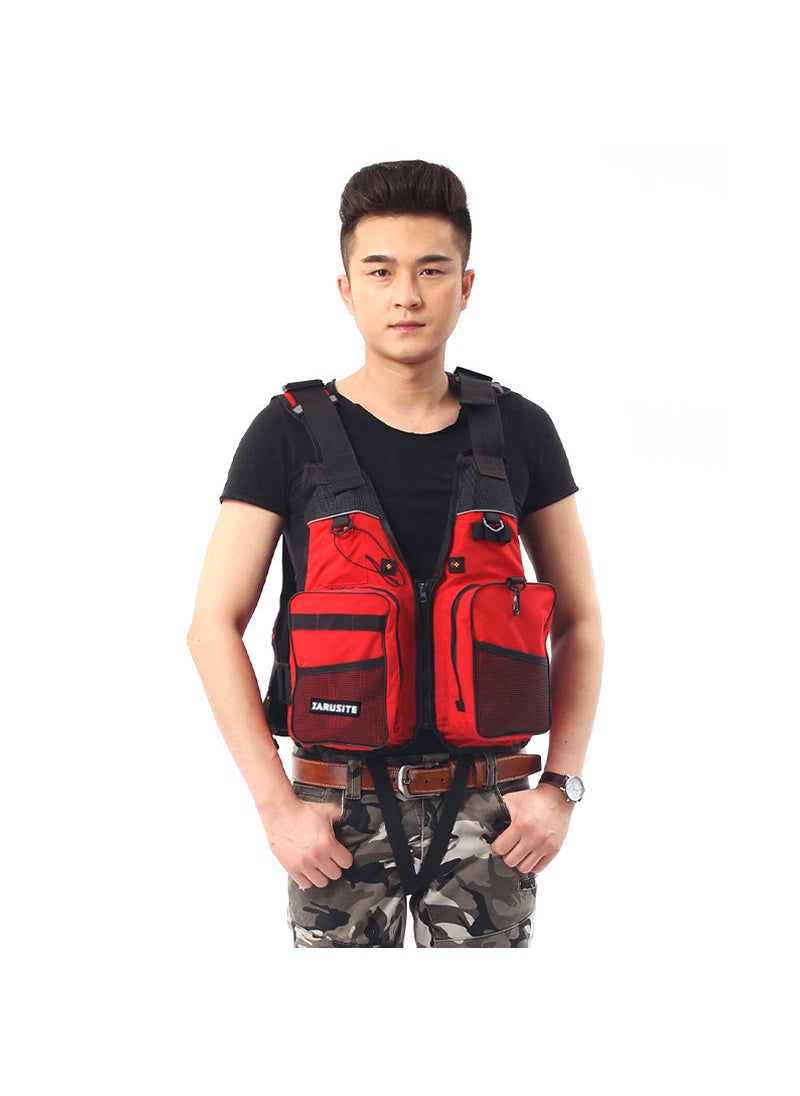 Jarayster Fishing Floatation Vest Multi-Pocket Red