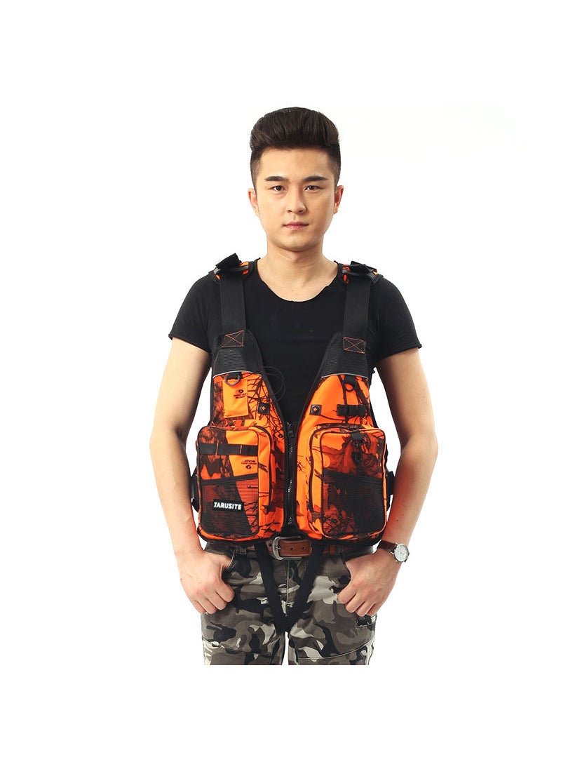 Jarayster Fishing Floatation Vest Multi-Pocket Orange leaves camouflage