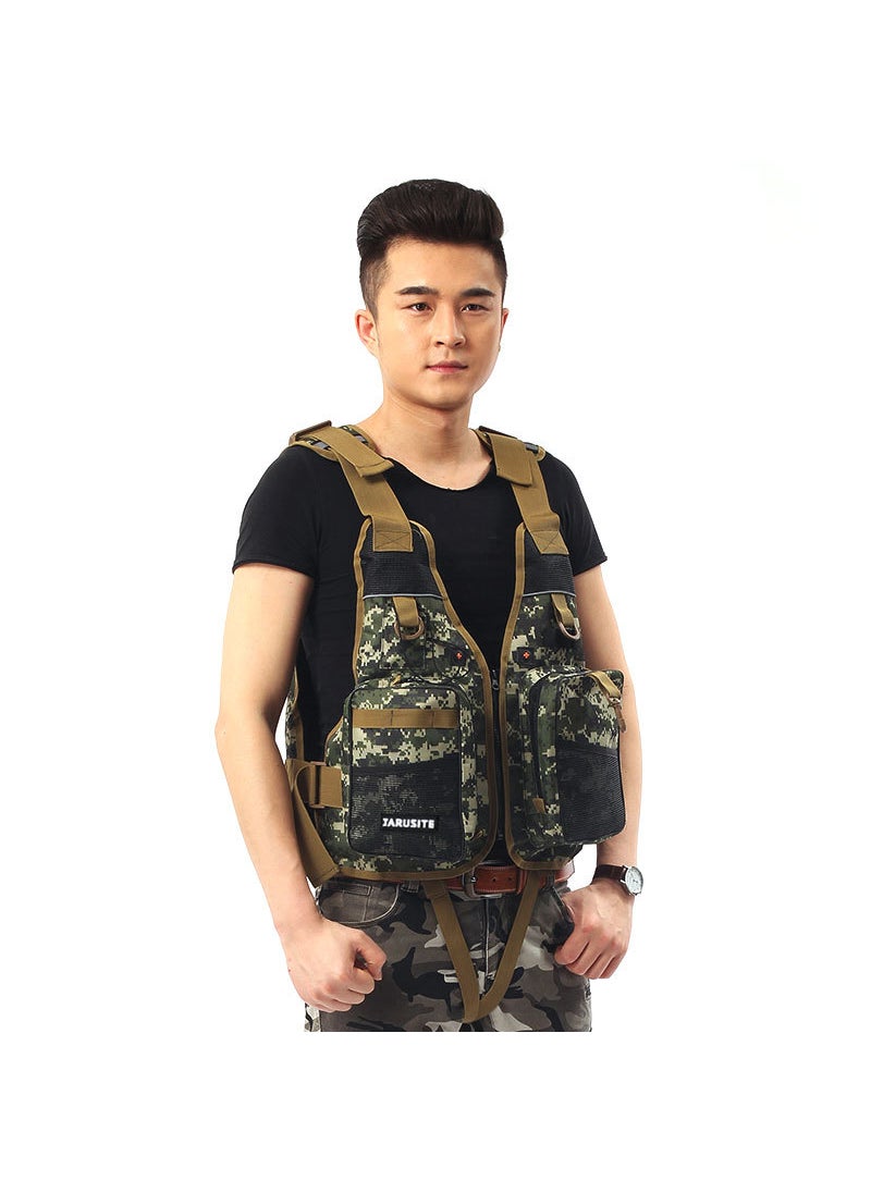 Jarayster Fishing Floatation Vest Multi-Pocket Green Forest camouflage