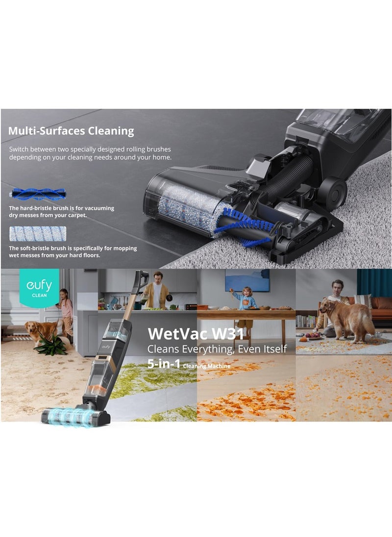 Eufy Wet and Dry 5-In-1 Cordless Vacuum Cleaner 250W W31 - Powerful Suction, Versatile Cleaning for Hard Floors and Carpets, Lightweight, Black - Ideal for Home and Car Cleaning with Long-Lasting Battery Life