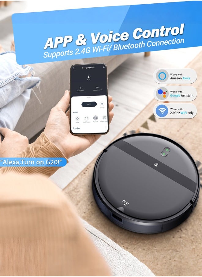 G20 Robot Vacuum with Mop,2 in 1 Mopping Robotic Vacuum with Watertank and Dustbin,Tangle-Free Powerful Suction,Alexa & App Scheduling,  Wi-Fi/App/Remote,Self-Charging, Slim,Black