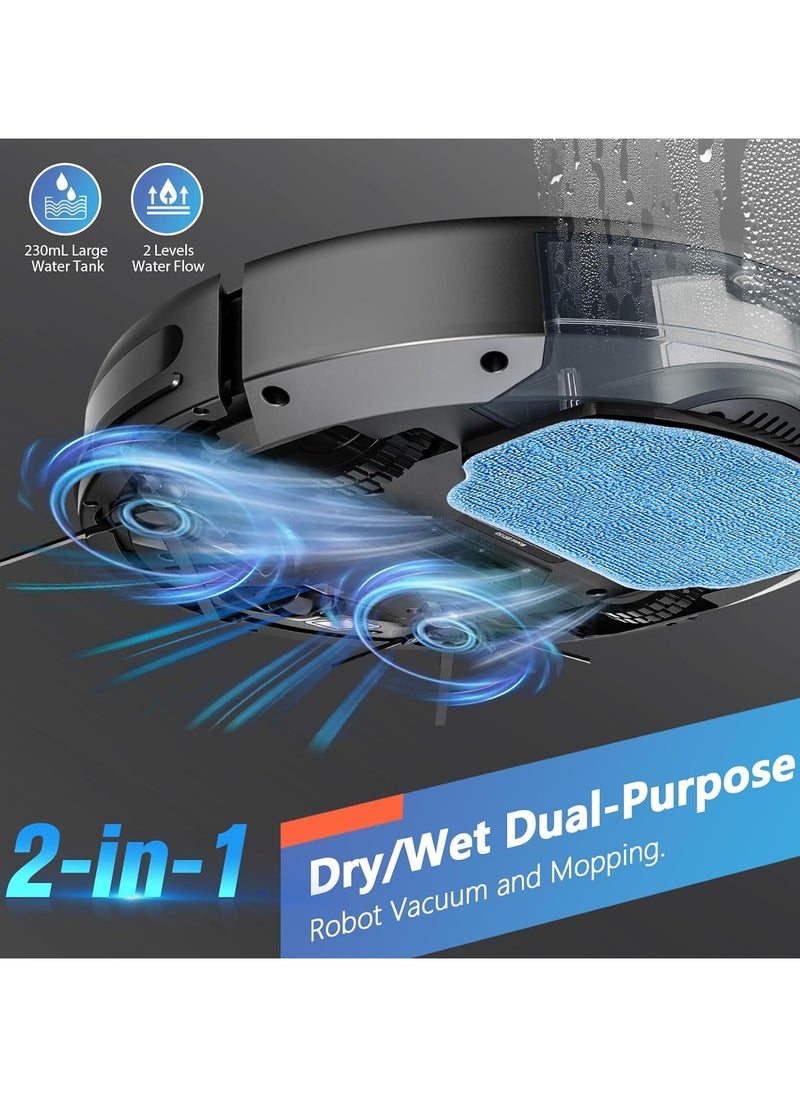 BR151 Robot Vacuum Cleaner with Mop,2 in 1 Mopping Robotic Vacuum with Watertank and Dustbin, Self-Charging, Wi-Fi/Voice/App, Strong Suction, Ease of Use, Self-Charging Robotic Vacuum, Slim, Ideal for Hard Floor, Pet Hair, Carpet