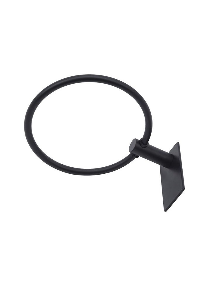 Black finish stainless steel bath towel holder wall mounted round towel rings towel strap Colour:Black