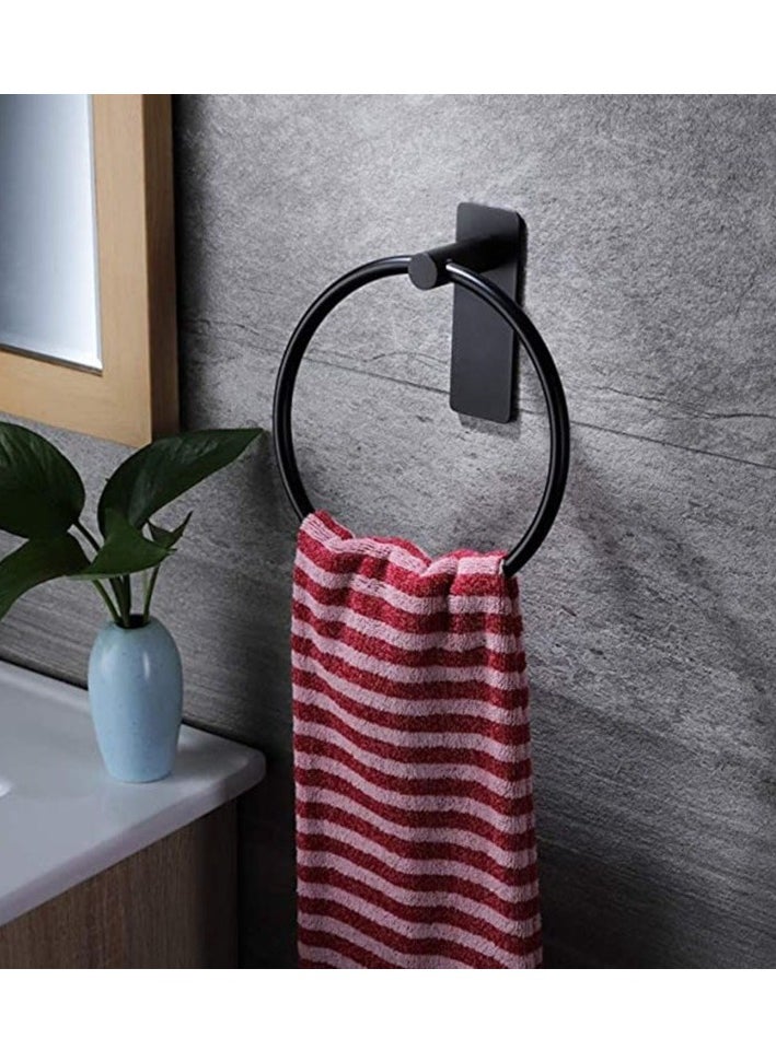 Black finish stainless steel bath towel holder wall mounted round towel rings towel strap Colour:Black