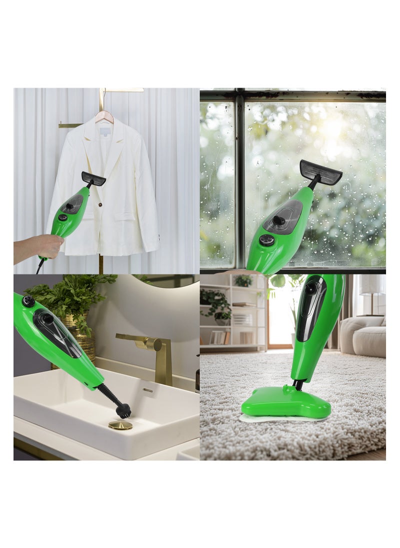 1300W Steam Mop 12-in-1 Cleaner for Hardwood, Tile, Laminate Floors, Glass, Fabric, Metal, or Carpet, 3.5m Long Power Cord Adjustable Steam Modes Convenient Detachable Handheld Unit with 12 Accessories