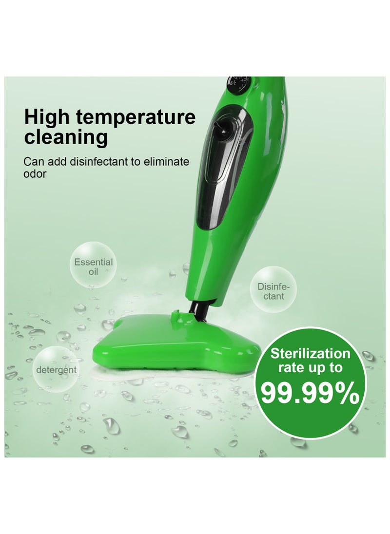 1300W Steam Mop 12-in-1 Cleaner for Hardwood, Tile, Laminate Floors, Glass, Fabric, Metal, or Carpet, 3.5m Long Power Cord Adjustable Steam Modes Convenient Detachable Handheld Unit with 12 Accessories