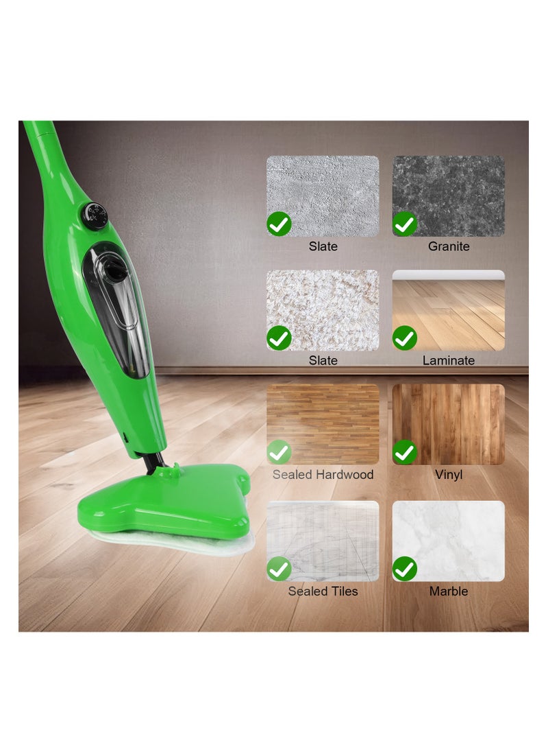 1300W Steam Mop 12-in-1 Cleaner for Hardwood, Tile, Laminate Floors, Glass, Fabric, Metal, or Carpet, 3.5m Long Power Cord Adjustable Steam Modes Convenient Detachable Handheld Unit with 12 Accessories