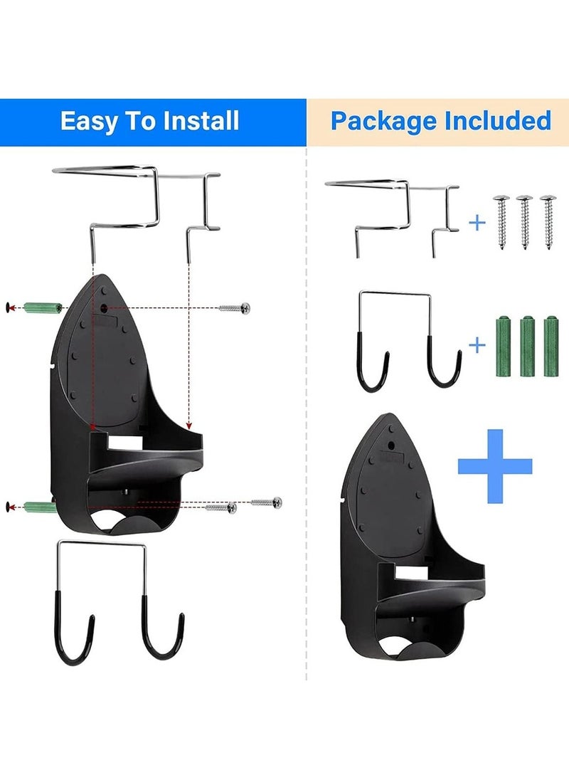 Ironing Board Hanger Wall Mount, Ironing Board Holder Organizer Wall Rack, Ironing Board Organizer, Heat Resistant Iron Holder Removable Hooks for Laundry Rooms Storage Rack Hanging Shelf Hanger