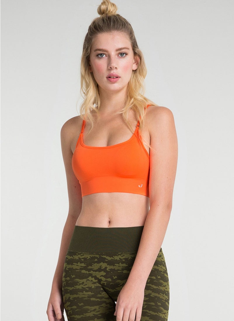 Bluff Adjustable Strap Covered Sports Bra Neon Orange