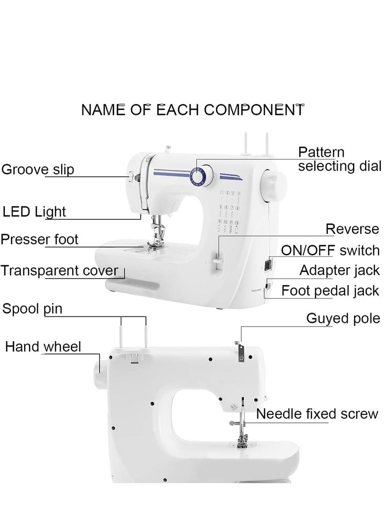 Sewing Machine Portable Mini Sewing Machine Electric Household Mending Machine 12 Built-in Stitch Pattern Computerized Sewing Kit for Beginner Fabric Children Cloth Family DIY Craft Tailor Embroidery