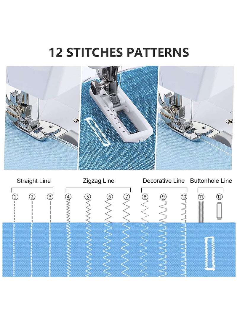 Sewing Machine Portable Mini Sewing Machine Electric Household Mending Machine 12 Built-in Stitch Pattern Computerized Sewing Kit for Beginner Fabric Children Cloth Family DIY Craft Tailor Embroidery