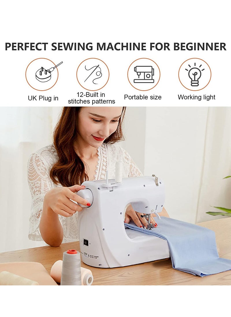 Sewing Machine Portable Mini Sewing Machine Electric Household Mending Machine 12 Built-in Stitch Pattern Computerized Sewing Kit for Beginner Fabric Children Cloth Family DIY Craft Tailor Embroidery