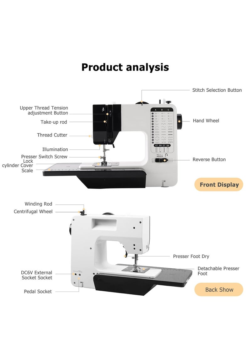 Mini Sewing Machine with Extension Table and Sewing Supplies Set Small Electric Overlock Sewing Machines with Dual Speed,up to 38 Built-in Stitch Patterns