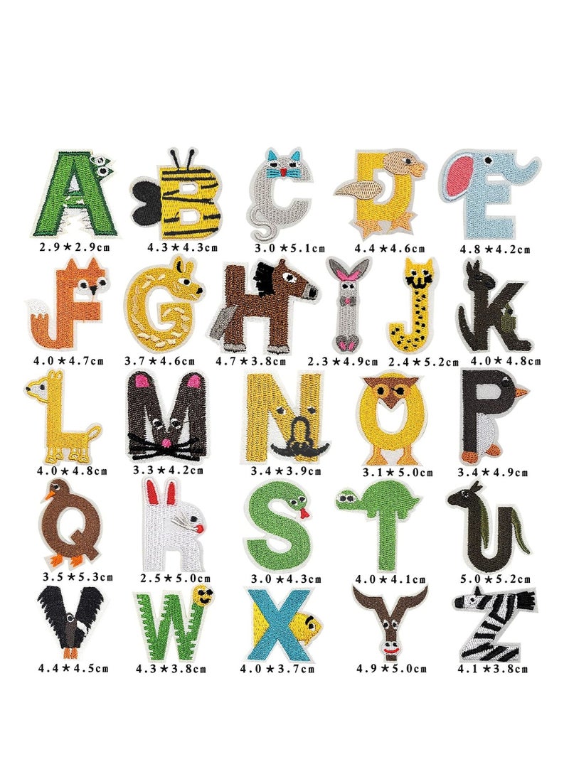 Sew On Patches Appliques,26Pcs A-Z Alphabet Patches DIY Iron on, Animal Alphabet Repair Patches, Decorate Iron on Patches for Jeans Clothing Hats Backpacks Sewing