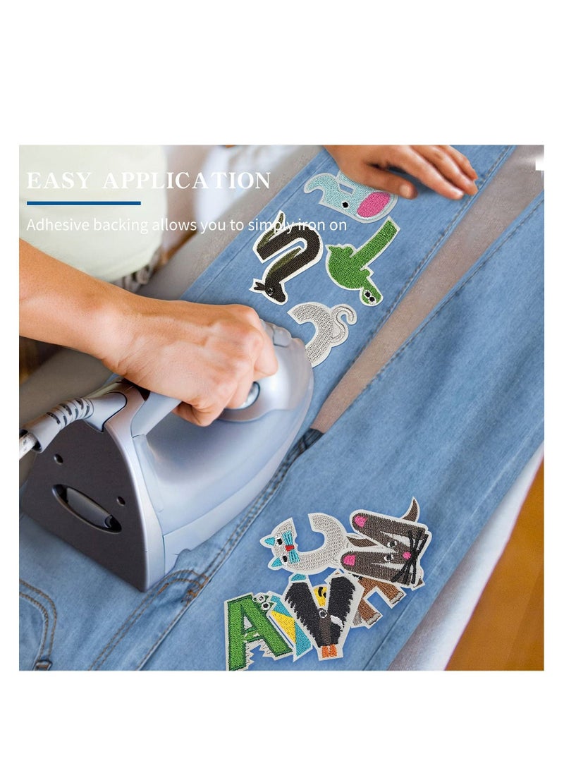 Sew On Patches Appliques,26Pcs A-Z Alphabet Patches DIY Iron on, Animal Alphabet Repair Patches, Decorate Iron on Patches for Jeans Clothing Hats Backpacks Sewing